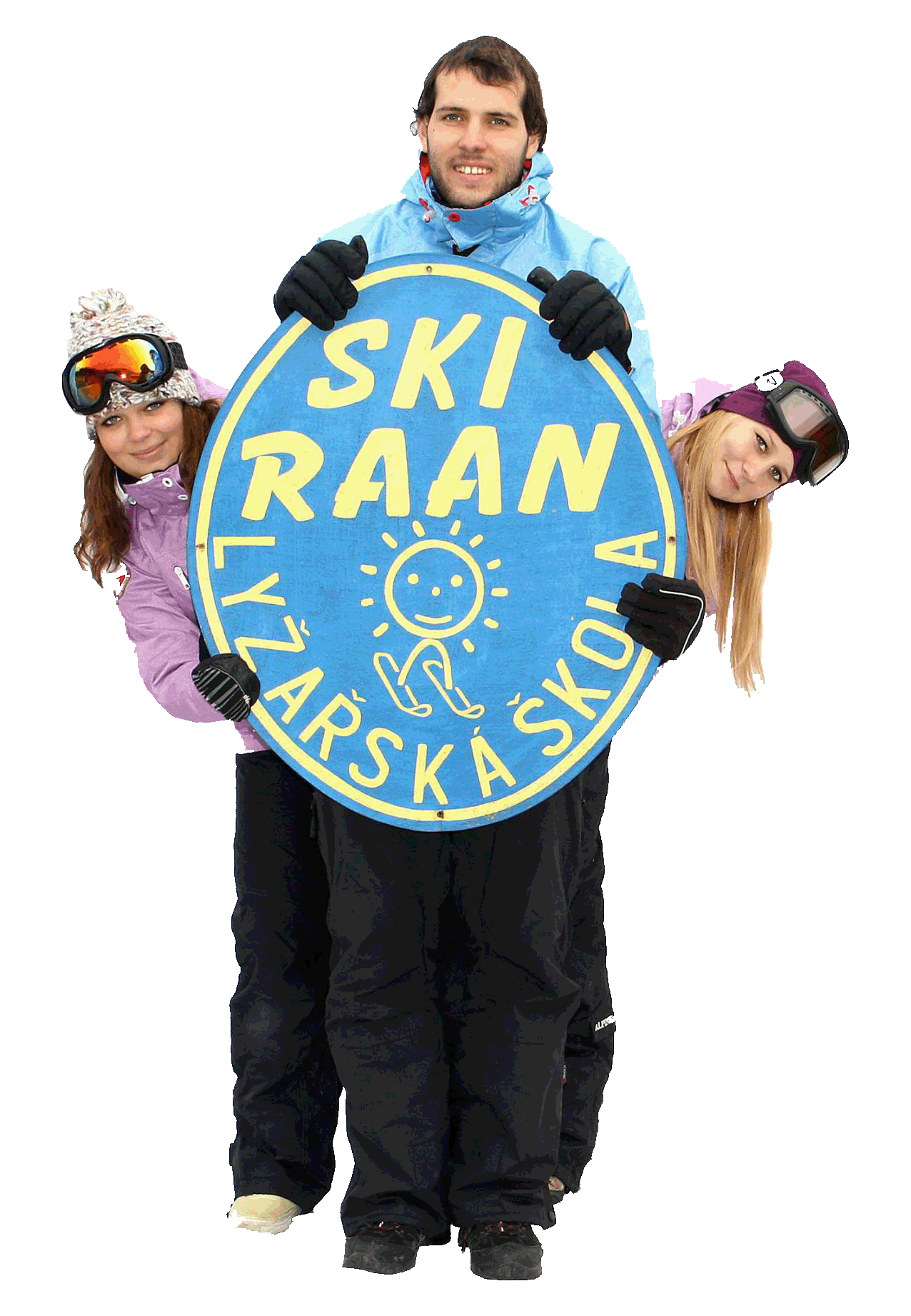 Skupina instruktorů držící logo SKI RAAN